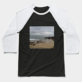 View from a sandy beach of a boat at sea Baseball T-Shirt